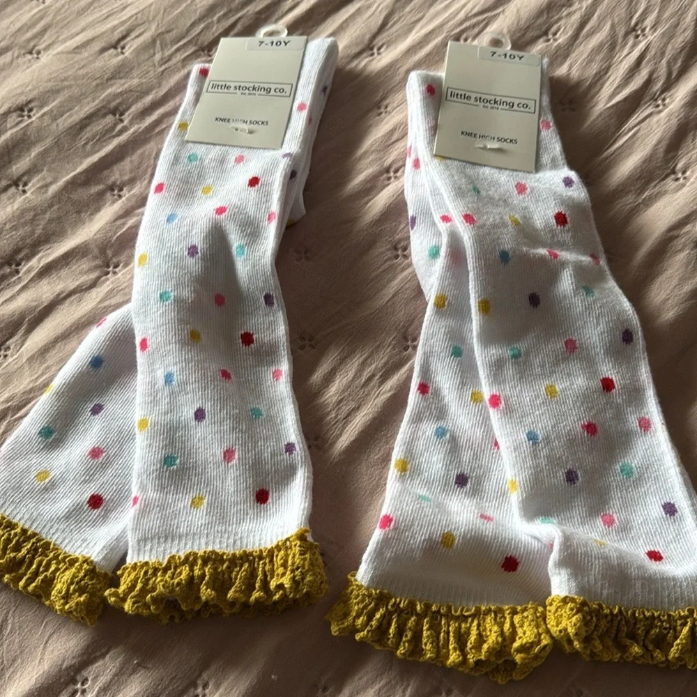 Bundle of 2 white dotted high knee lace socks